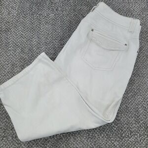 Chicos Platinum White Denim Cropped Pants Size 2.5 L XL Capris Stretch Wide Leg